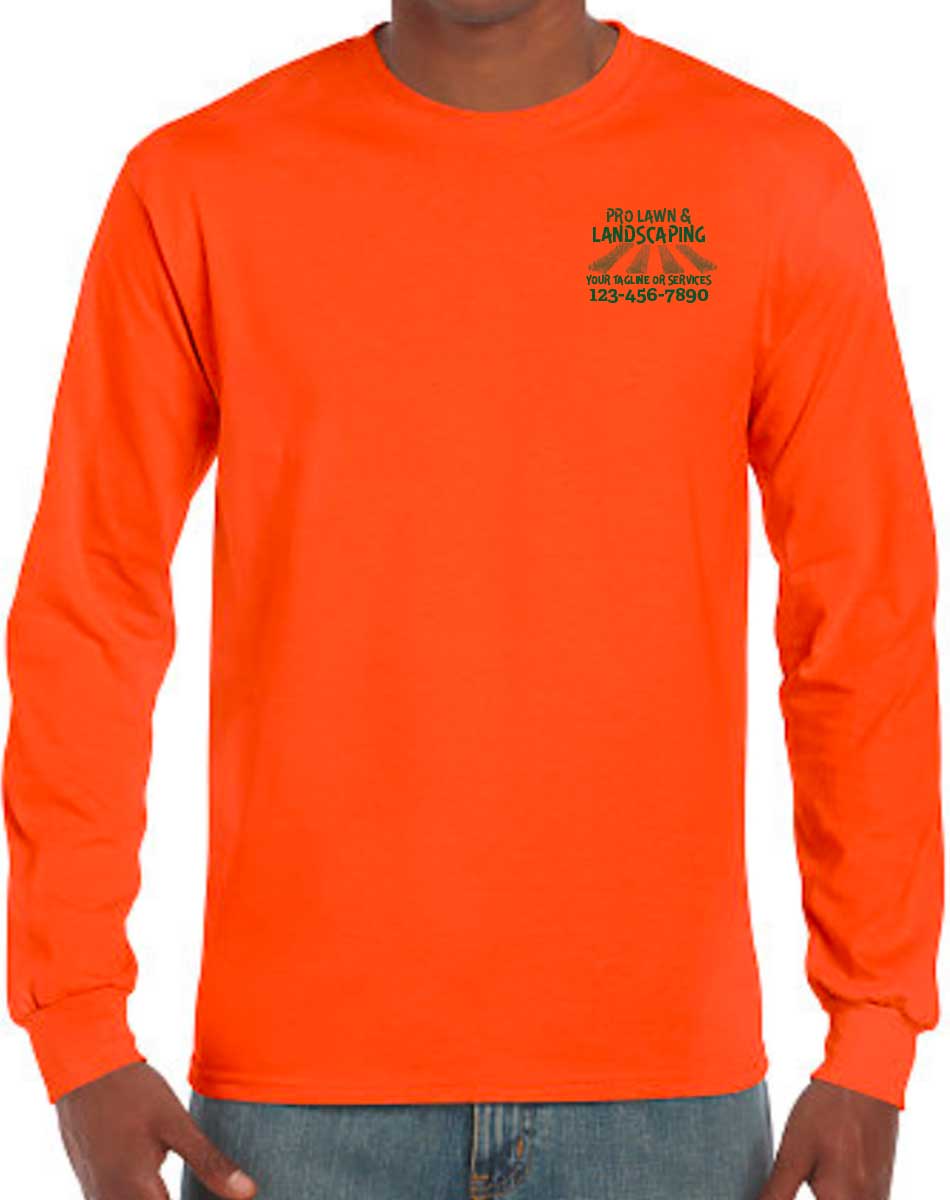 Long Sleeved Landscaping Shirts - Orange | TshirtbyDesign.com