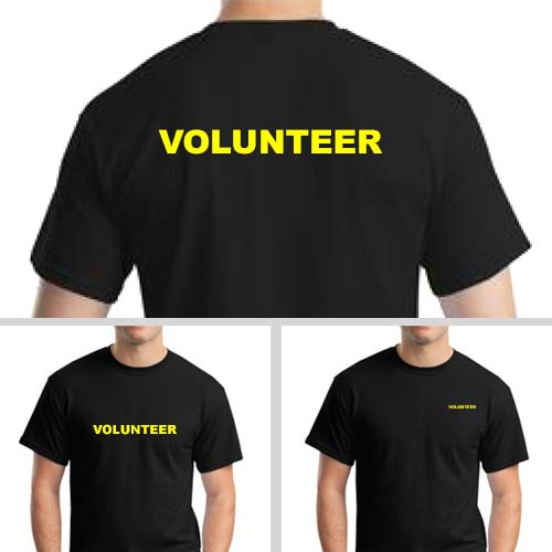 Black Tee Shirts with Yellow Volunteer Print